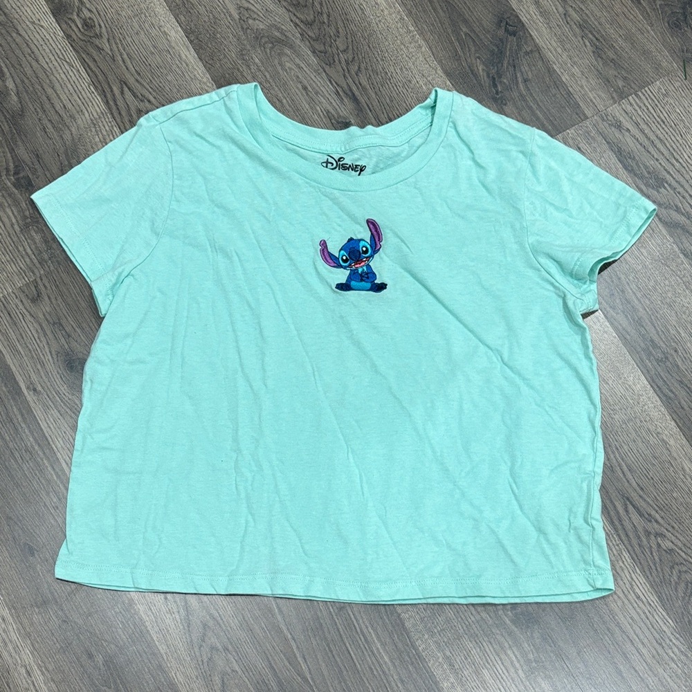 Disney Aqua Cropped Tee with Stitch Design